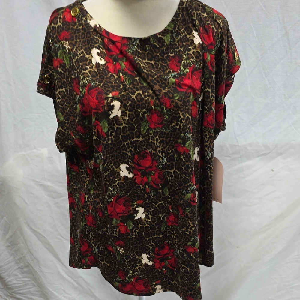 Elegant Red Floral Leopard Women's Blouse